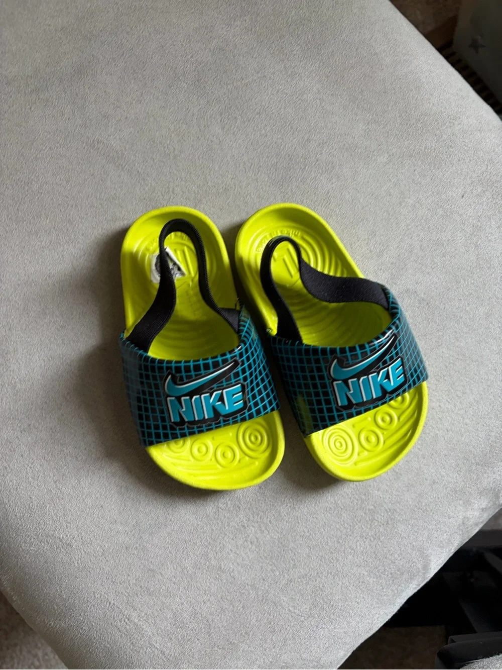 Nike Kids Neon Yellow & Teal Slide Sandals